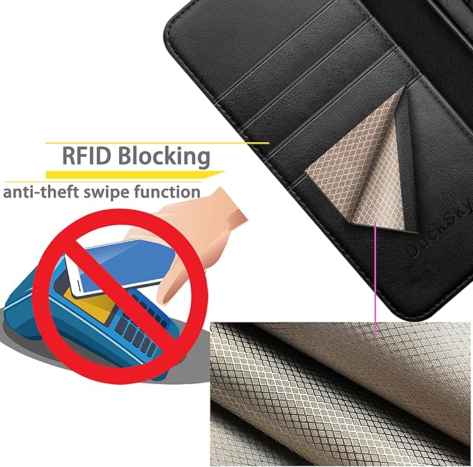 for Samsung Galaxy S23 5G Genuine Leather Wallet case 【RFID Blocking】【4 Credit Card Holder】【Real Leather】 Flip Folio Book Phone case Protective Cover Women Men for SamsungS23 case Black