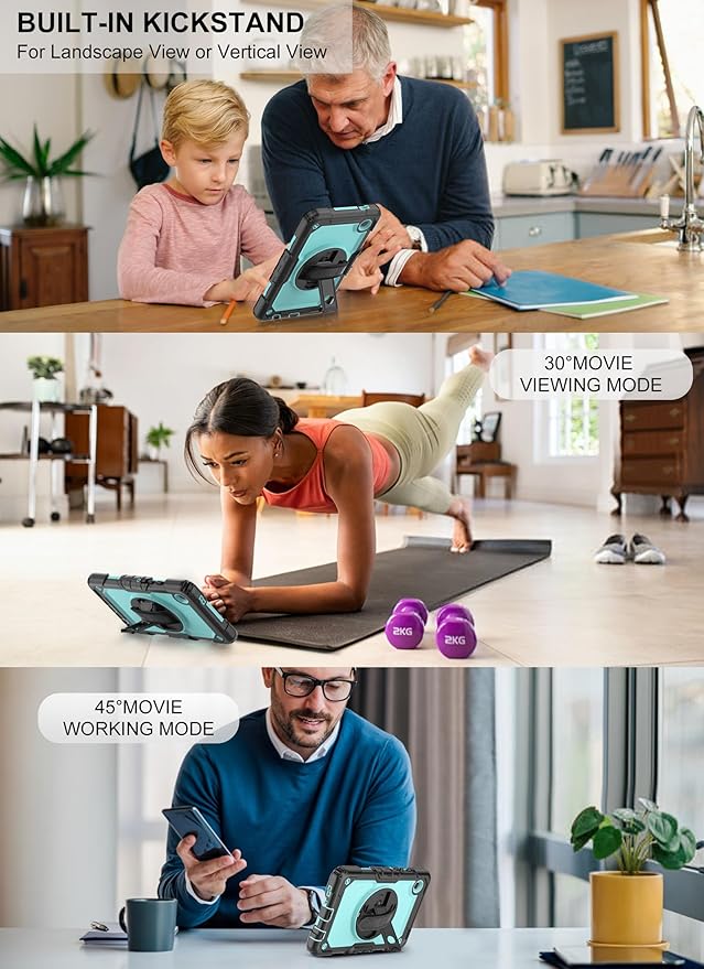 Case for Samsung Galaxy Tab A9 Tablet Case 8.7 inch 2023 [with Tempered Glass Screen Protector], Rotating Kickstand/S Pen Holder/Shoulder & Hand Strap (SkyBlue)