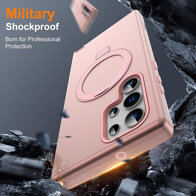Designed for Samsung Galaxy S23 Ultra Case with Magnetic Ring Stand [Compatible with Mag-Safe][Military Grade Drop Protection][Build in Kickstand] S23 Ultra Phone Case 6.8",Rose Gold
