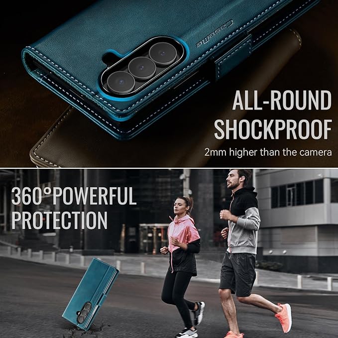 for Samsung Galaxy Z Fold 7 Case, Flip Wallet Leather Case with Card Holder Magnetic Closure Shockproof Kickstand Protective Phone Cases Cover for Galaxy Z Fold 7, Blue-Green