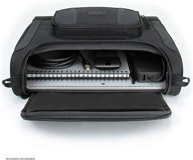USA Gear Small Messenger Bag Compatible with Microsoft Surface Pro 11th Gen/10/9/8/7, Surface Laptop 13-inch (2025) - Shoulder Bag Travel Tablet Case Fits Accessories, Charger, Keyboard, Mouse (Black)