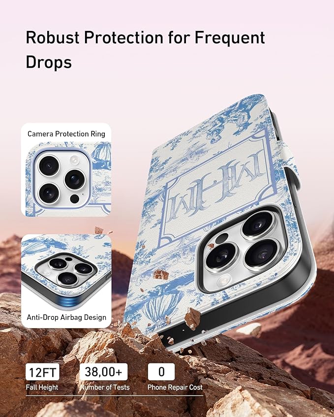 DEENAKIN for iPhone 15 Pro Wallet Case with Card Holder + Cash Clip, RFID-Blocking, Military-Grade Drop Protection, Magnetic Closure with Leather Kickstand - Heritage Artistry