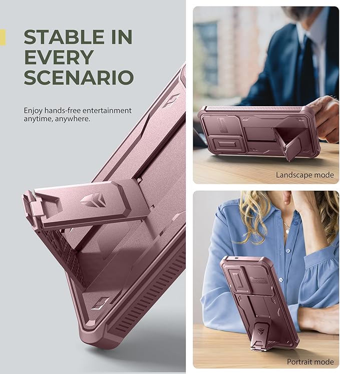 Dexnor for Samsung Galaxy S25 Plus Case with Built-in Slide Camera Cover & Screen Protector & Kickstand,Heavy-Duty Shockproof Rugged Case Full-Body Bumper Cover for Galaxy S25 Plus(2025),Peony Pink