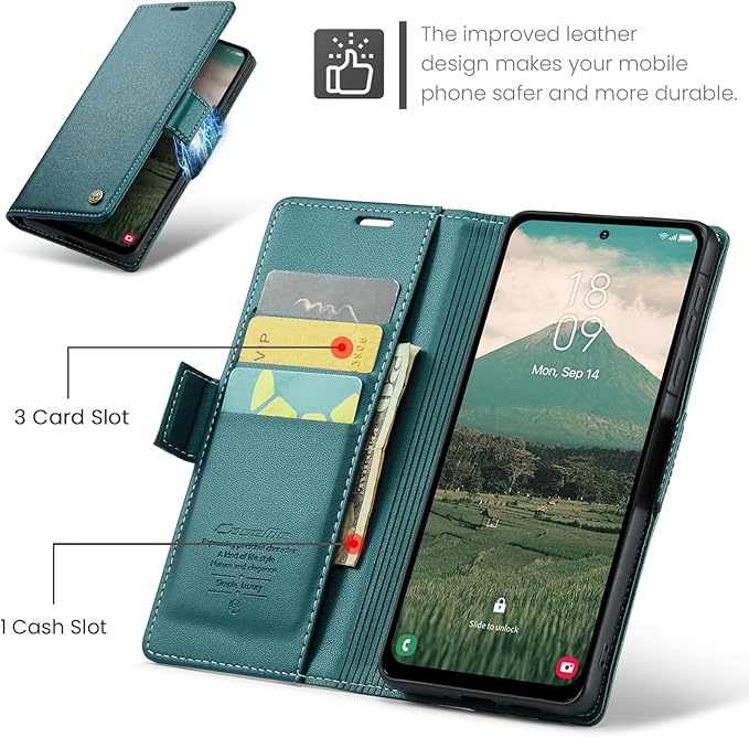 for Samsung Galaxy A56 5G Case, Premium PU Leather Wallet Case Flip Cover with [RFID Blocking][Card Holder][Stand Function] Shockproof Protective for Samsung Galaxy A56, Blue-Green