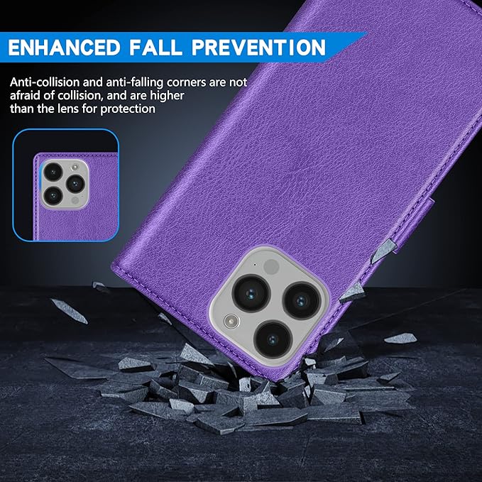 ZZXX for iPhone 14 Pro Wallet Case with [RFID Blocking] Card Slot Kickstand Magnetic Closure Leather Flip Fold Protective Phone Case for iPhone 14 Pro Case Wallet(Purple-6.1 inch)