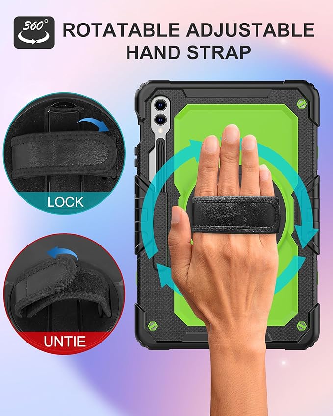 Case for Samsung Galaxy Tab S10 Plus/ S9 FE Plus/ S9 Plus 5G Tablet 12.4'', Shockproof Protective Cover with [Tempered Glass Screen Protector], Stand, Shoulder Strap & S Pen Holder (Green)