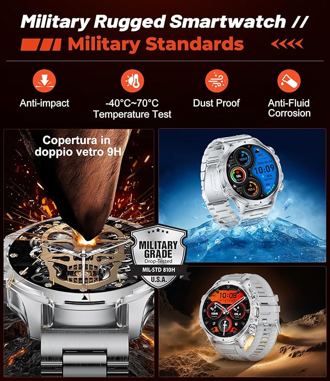 Smart Watches for Men(LED Flashlight), 1.85'' HD Large Smartwatch, 800mAh/5ATM Waterproof/Pedometer/100+ Sports Fitness Tracker Watch, Rugged Smartwatches for Men Compatible Android iPhone