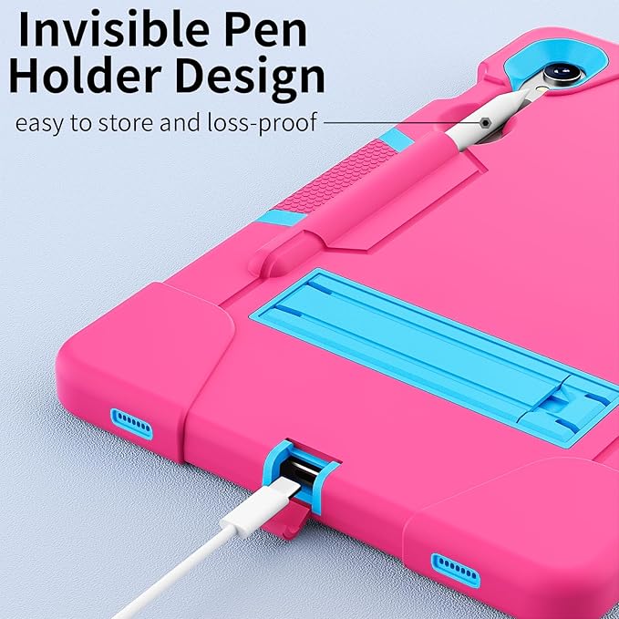 case for Galaxy Tablet S9 FE & S9 2023 (SM-X710/X718U/X716B/X510/X516B), Soft Silicone & Hard Pc 3-Layer Military Protector Cover for Tab S10 FE/S8/S7 with S-Pen Holder Stand Rose Red+Blue