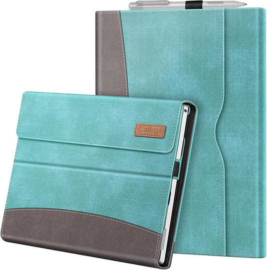 Fintie Case for 12.3 Inch Microsoft Surface Pro 7 Plus, Surface Pro 7/6/5/4/3 - Portfolio Business Cover with Pocket, Compatible with Type Cover Keyboard, Turquoise