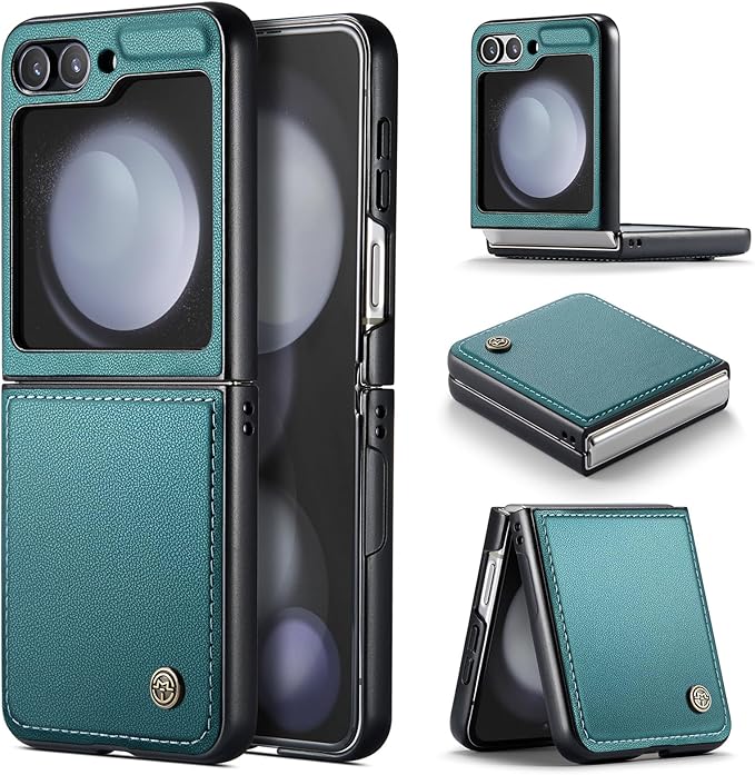 for Samsung Galaxy Z Flip 5 Case, Premium PU Leather Case Anti Scratch Slim Phone Shockproof Protective Phone Cover for Samsung Galaxy Z Flip5, Blue-Green