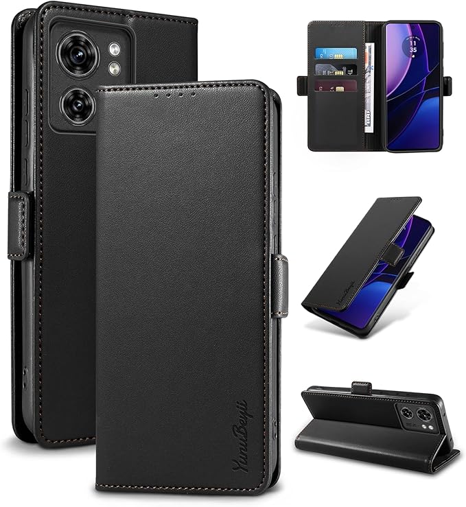 Wallet Flip Case for Motorola Edge (2023) - [RFID Blocking] Luxury PU Leather Card Holder Magnetic Phone Cover with Kickstand,Shockproof Protective Case,Black