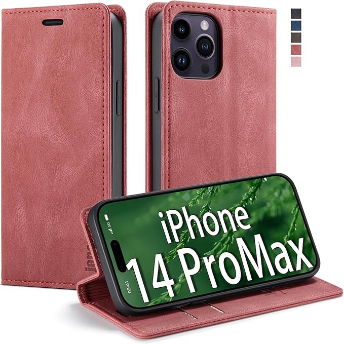 japezop iPhone 14 Pro Max Wallet Case with [RFID Blocking] Card Holder Kickstand Magnetic,Leather Flip Case Wallet for iPhone 14 Pro Max 5G 6.7 Inch (Red)