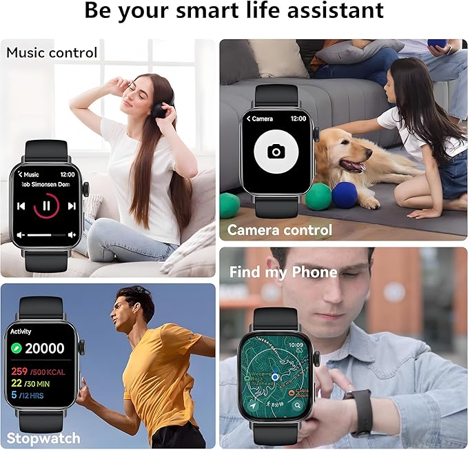 Black Smart Watche for Men/Women,1.75" fitness trackers with Heart Rate Monitor/Flashlight , IP67 Waterproof, Bluetooth Call & Music Control, Sport watch men,120+ Sport Smartwatch for iOS Phone Adroid