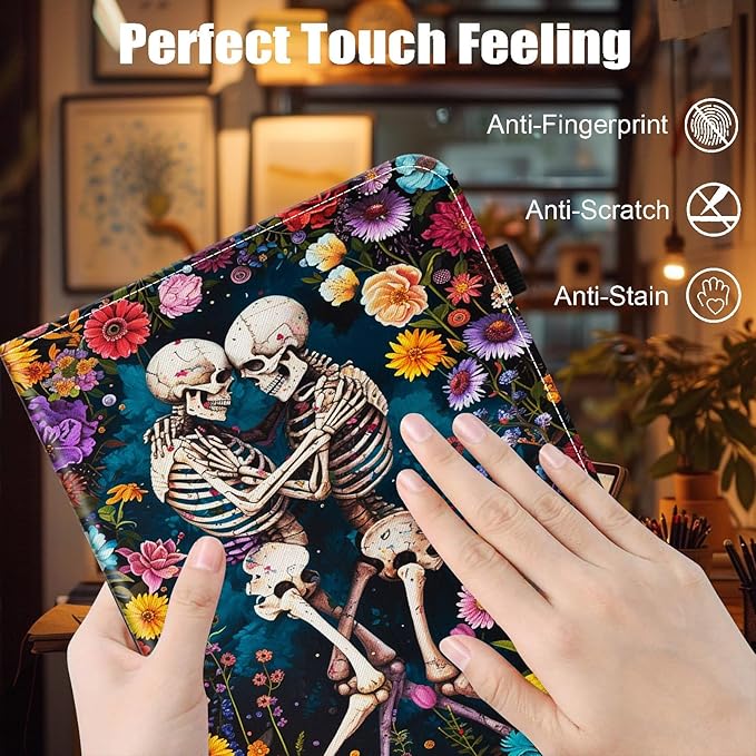 Case for Samsung Galaxy Tab S9 FE 5G 10.9 Inch/Galaxy Tab S9 11 Inch 2023,Card Slot PU Leather TPU Case Pen Holder Auto Wake Sleep,Flower Skull