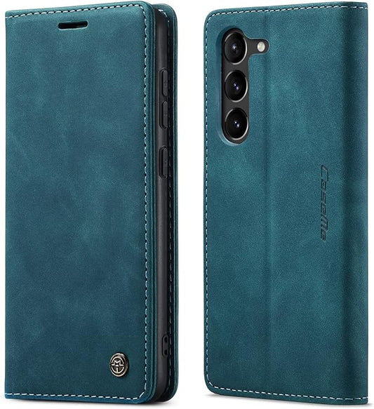 SINIANL for Samsung Galaxy S23 Leather Case, Vintage Wallet Case Book Folding Flip Case with Kickstand Card Holders Slots Protective Cover for Galaxy S23 Blue