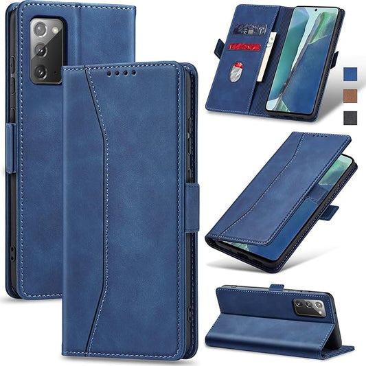 Jasonyu Flip Wallet Case for Samsung Galaxy Note 20,Leather Magnetic Folio Cover with Card Holder,Kickstand - TPU Shockproof Durable Protective Phone Case,Blue