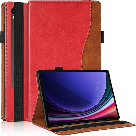 Case for Samsung Galaxy Tab S9 FE 5G 10.9 Inch/S9 11 Inch Case 2023/Tab S8 2022/Tab S7 2020 11 inch, Business PU Leather Cover with Card Slot Pen Holder Multi-Angle Stand- Red