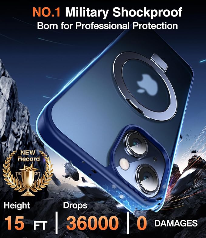 3-in-1 [Magnetic+Kickstand+Ring Holder] for iPhone 13 Case, iPhone 14 Case Compatible with MagSafe, Phone Case iPhone 13/14 with Stand Military Shockproof Protective Magnetic Cover Blue