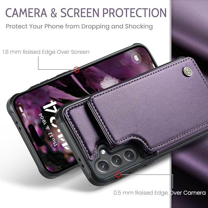 Vinich for Samsung Galaxy S24 FE Wallet Case with Card Holder, RFID Blocking Credit Slots Kickstand Shockproof Phone Cover for Women Men, Purple