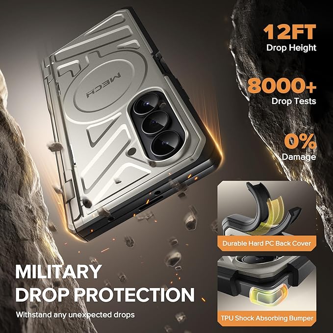 TONGATE for Galaxy Z Fold 7 Case with Privacy Screen Protector, [Compatible with MagSafe][Anti Spy] Shockproof Phone Case, Built-in Stand & Belt Clip & Hinge Cover for Samsung Z Fold 7 2025 8", Tigray