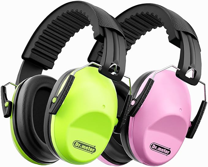 Dr.meter Noise Cancelling Ear Muffs: SNR27.4 Noise Cancelling Headphones for Adults Kids Ear Protection for Monster Jam Autism Sensory Concerts Fireworks- 2 Pack Green & Pink