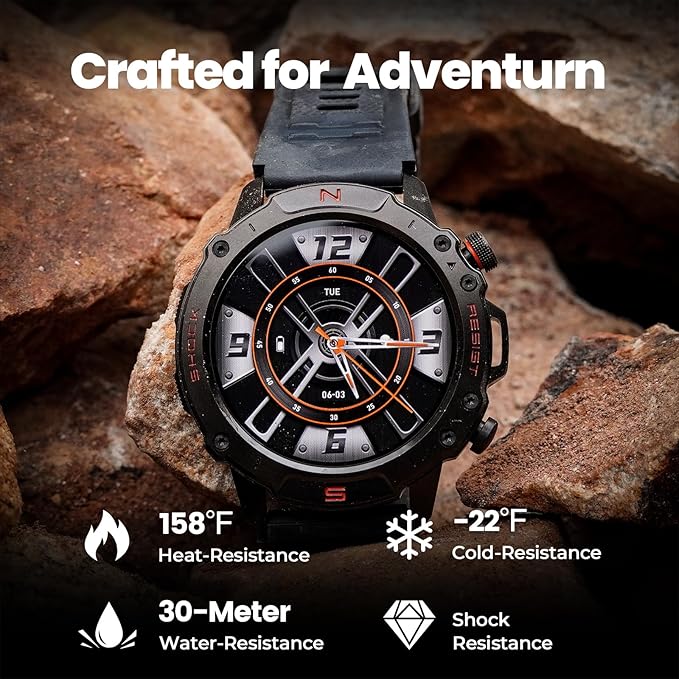 WalkerFit Military Rugged Smart Watch for Men 1.43" AMOLED Smartwatch, Always-on, 3ATM Waterproof for Swim, Accurate HR Sleep Monitor,Bluetooth Call Fitness Watch for iPhone Andriod Compatible, Black