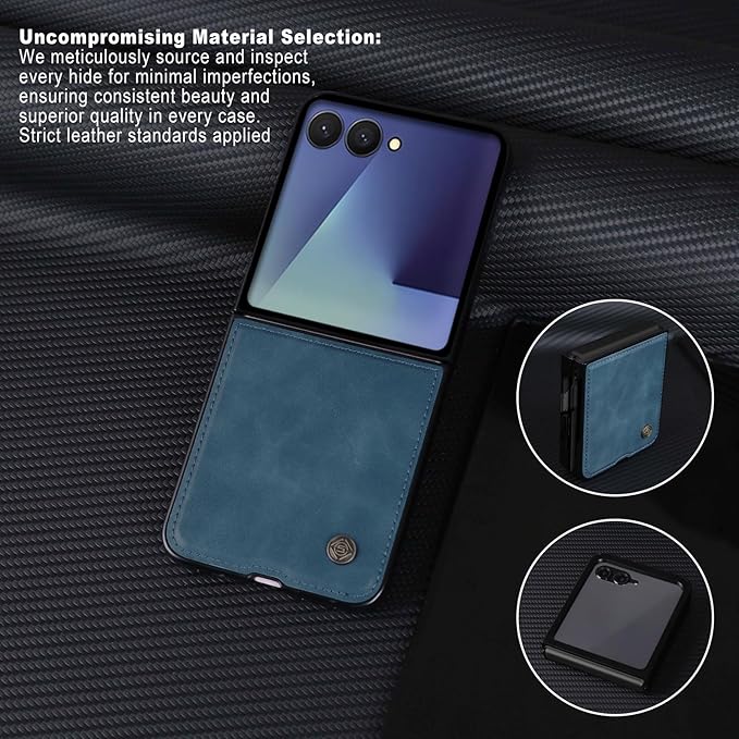 ASAPDOS Leather Folio Magnetic Case for Samsung Galaxy Z Flip 7 [Compatible with MagSafe],Built-in Screen Protector and PU Leather Thin Slim Protective Case Cover Blue