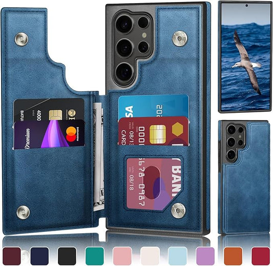 DJDUCK Designed for Samsung Galaxy S25 Ultra Case Wallet with Card Holder, [Magnetic Clasp Cover] [RFID Blocking Leather Protection] Shockproof Women Men Cases for Samsung S25Ultra Bright Blue