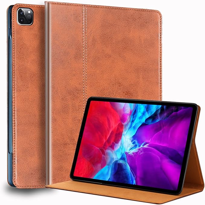 for Ipad Pro 11-inch 4th/3rd/2nd/1st Gen Case 2022/2021/2020/2018 Genuine Leather Cover Protective Shell,Auto Wake/Sleep.Brown
