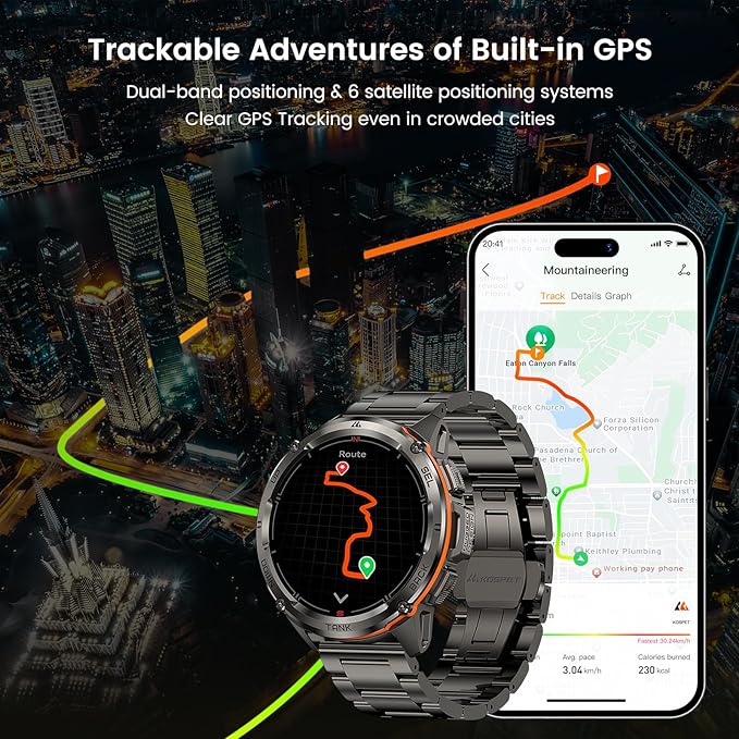 AMAZTIM GPS Smart Watch for Men, 6 Satellite Positioning, Compass, Stainless Steel Body, 50M Waterproof, 470mAh Extra-Large Battery, Answer/Make Call, 1.43" AMOLED Screen, Compatible for Android iOS