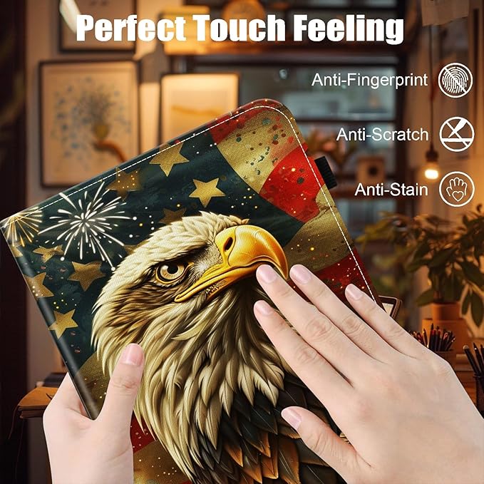 Case for Samsung Galaxy Tab S9 FE 5G 10.9 Inch/Galaxy Tab S9 11 Inch 2023,Card Slot PU Leather TPU Case Pen Holder Auto Wake Sleep,Eagle American Flag