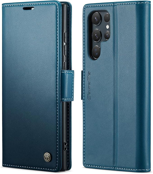 SINIANL Samsung Galaxy S24 Ultra Wallet Case with RFID Blocking, Samsung S24 Ultra Case Wallet for Women Men Card Holder Magnetic Clasp Kickstand Leather Book Folio Case for Galaxy S24 Ultra Blue