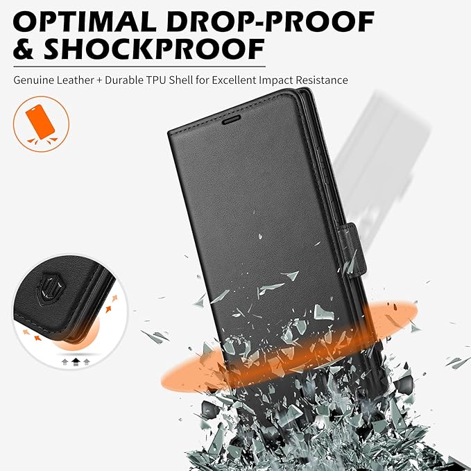 SHIELDON Case for Galaxy S25 Ultra 6.9", Genuine Leather Folio Wallet Case with Kickstand RFID Blocking Card Holder Magnetic Protective Phone Cover Compatible with Galaxy S25 Ultra 2025 - Nappa Black