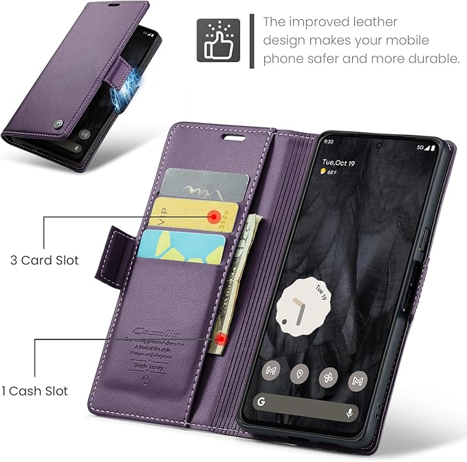for Google Pixel 8 Pro Case, Premium PU Leather Wallet Case Flip Cover with [RFID Blocking][Card Holder][Stand Function] Shockproof Protective for Google 8 Pro, Purple