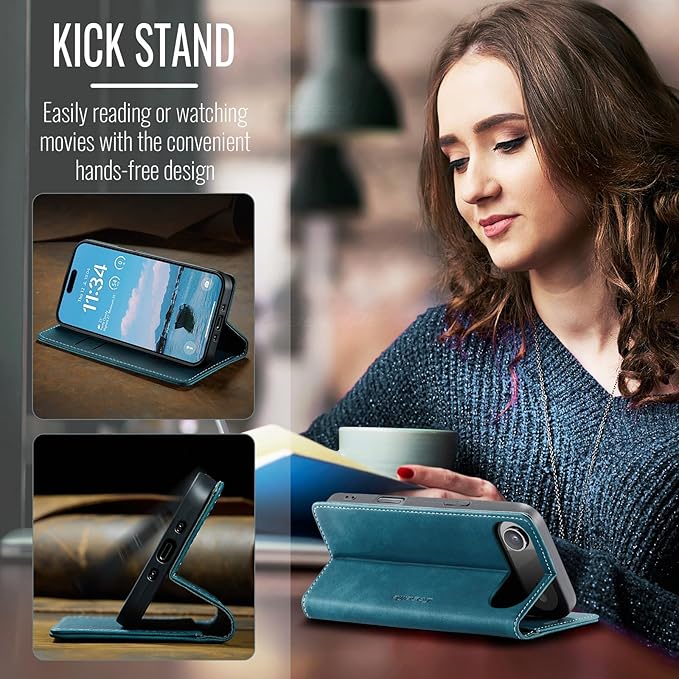 for iPhone 17 Air Case, Flip Wallet Leather Case with Card Holder Magnetic Closure Shockproof Kickstand Protective Phone Cases Cover for iPhone 17 Air, Blue-Green