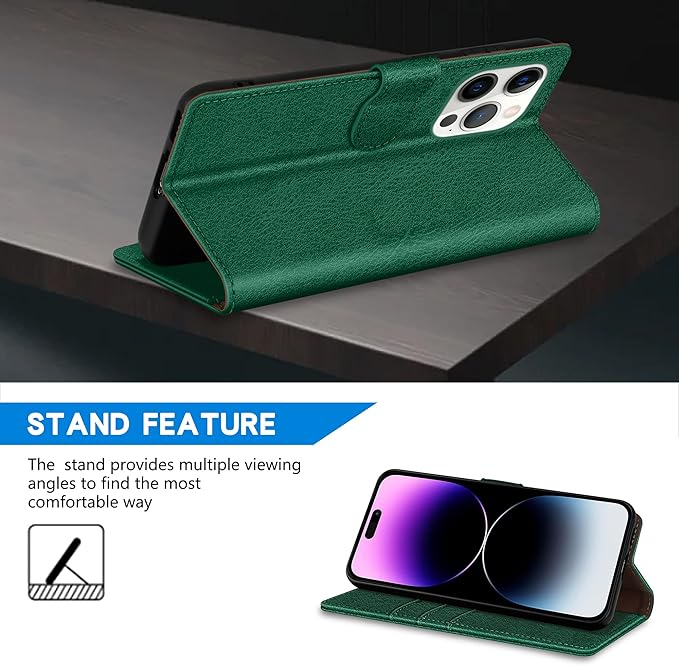 ZZXX for iPhone 14 Pro Max Wallet Case with [RFID Blocking] Card Slot Kickstand Magnetic Closure Leather Flip Fold Protective Phone Case for iPhone 14 Pro Max Case Wallet(Green-6.7 inch)