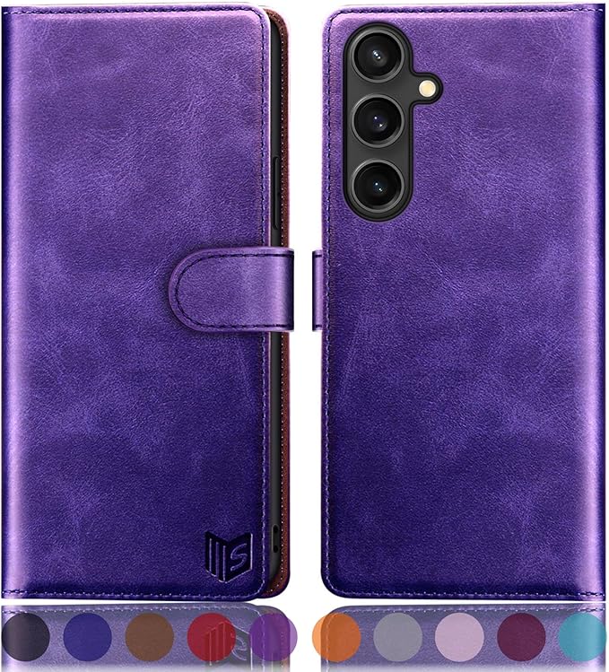 SUANPOT Compatible with Samsung Galaxy S25 Wallet case with RFID Blocking Credit Card Holder,Flip Book PU Leather Protective Cover Women Men for Samsung S25 Phone case Purple
