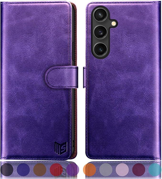 SUANPOT Compatible with Samsung Galaxy S25 Wallet case with RFID Blocking Credit Card Holder,Flip Book PU Leather Protective Cover Women Men for Samsung S25 Phone case Purple