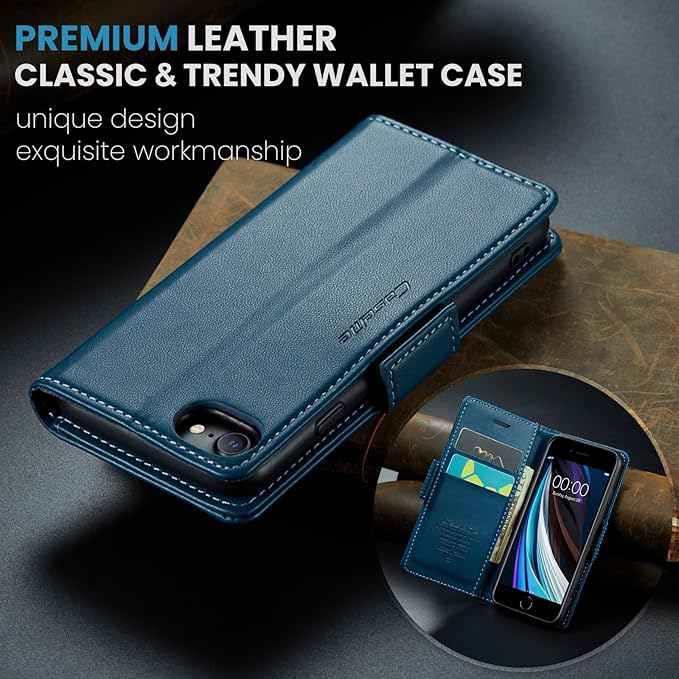 for iPhone SE 2022/3rd/2020/2rd,iPhone 8/7 Case, Premium PU Leather Wallet Case Flip Cover with [RFID Blocking][Card Holder] Shockproof Protective for iPhone SE 2022/2020, iPhone 8/7, Blue