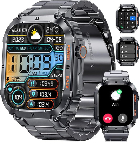 Smart Watch,100M Waterproof Rugged Military Smartwatch with Bluetooth Call(Answer/Dial Calls) 2-inch Utral Large HD Display 70 Days Extra Long Battery Life,100+ Sports Modes Fitness Tracker