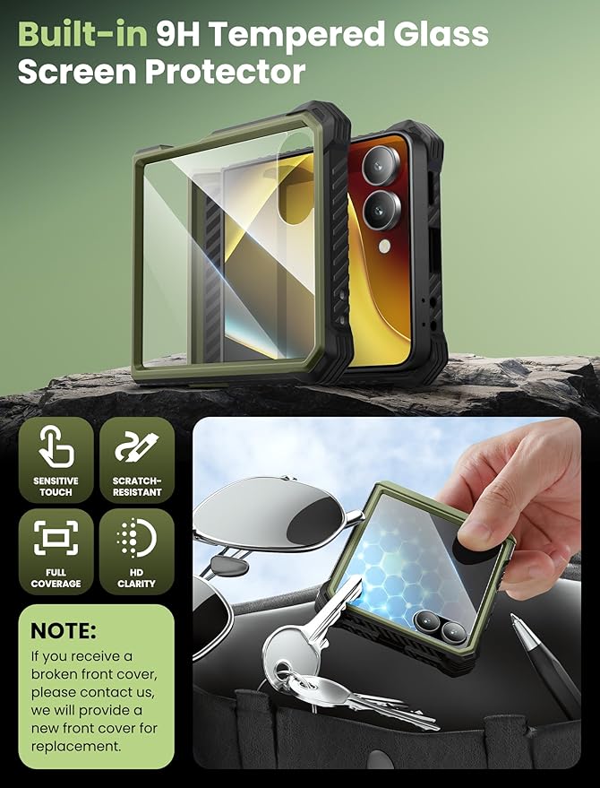 i-Blason for Samsung Galaxy Z Flip 7 Case with Stand, [Tempered Glass Screen Protector] [Hinge Protection] [Belt-Clip], Full-Body Military Protection Phone Case for Samsung Z Flip 7, Armorbox, Green