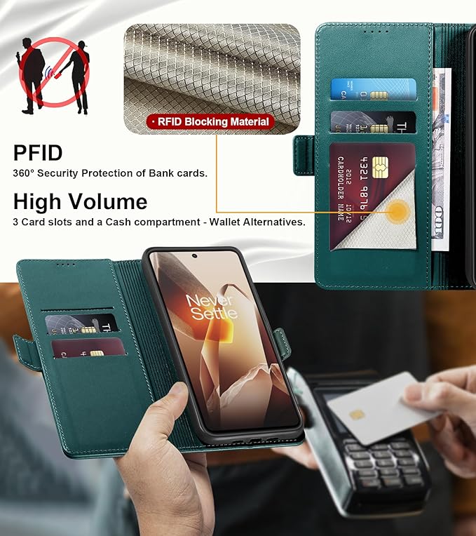 Wallet Flip Case for OnePlus 13R 5G - [RFID Blocking] Luxury PU Leather Card Holder Magnetic Phone Cover with Kickstand,Shockproof Protective Case,Green