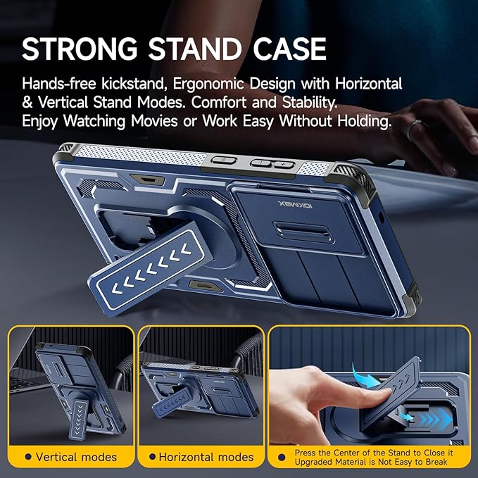 for Samsung Galaxy S25 Ultra Case with 2*Screen Protector, Slide Camera Cover, Kickstand, Lanyard Strap, Military Grade Shockproof Protective Heavy Duty Non-Slip for S25 Ultra Case-6.9'', Blue