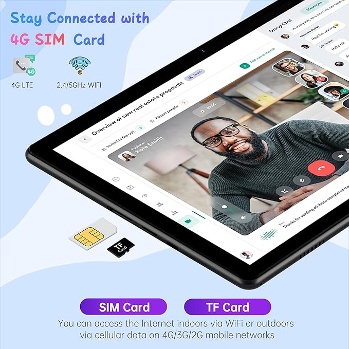 HAOVM Tablet 10 inch Android 14, 4G SIM Unlocked, Kid Tablet with SIM Card Slot, IPS Touch Screen, 2.0GHz Fast Processor, 3GB+32GB+TF Expand,2.4G/5GHz WiFi,8MP Camera, GPS, with Blue case