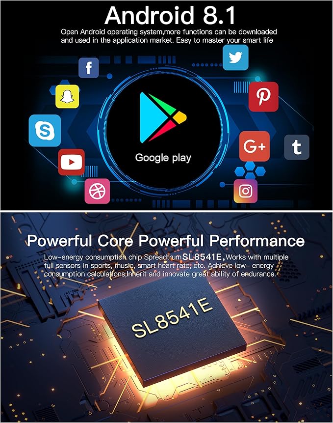 4G LTE GPS Smartwatch Phone for Men Women, SIM Card (Answer/Make Call), 2GB+16GB, Android 8.1 Activity Tracker with Heart Rate, App Store HD Camera Video Calling 2.13 inch AMOLED Screen