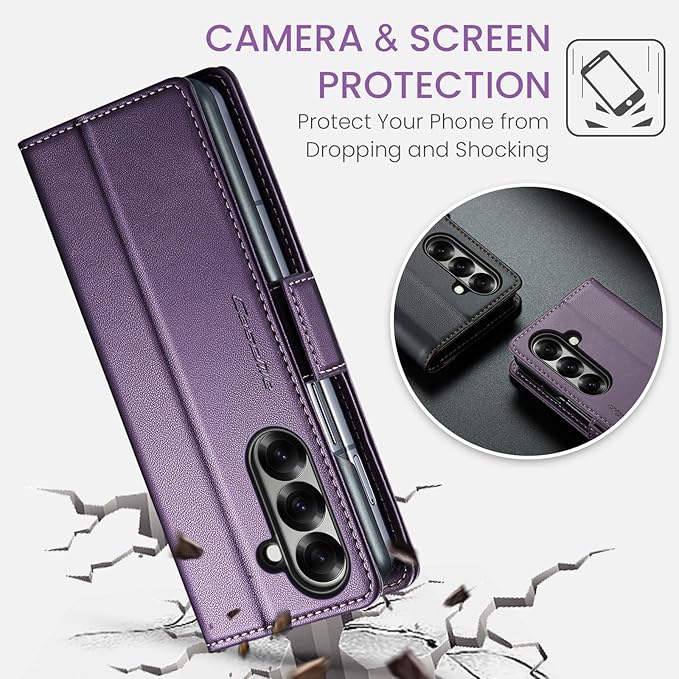 for Samsung Galaxy Z Fold 7 Case, Premium PU Leather Wallet Case Flip Cover with [RFID Blocking][Card Holder][Stand Function] Shockproof Protective for Samsung Galaxy Z Fold 7, Purple
