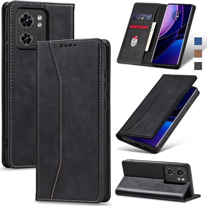 Jasonyu Flip Wallet Case for Motorola Edge (2023),Leather Magnetic Folio Cover with Card Holder,Kickstand - TPU Shockproof Durable Protective Phone Case,Black