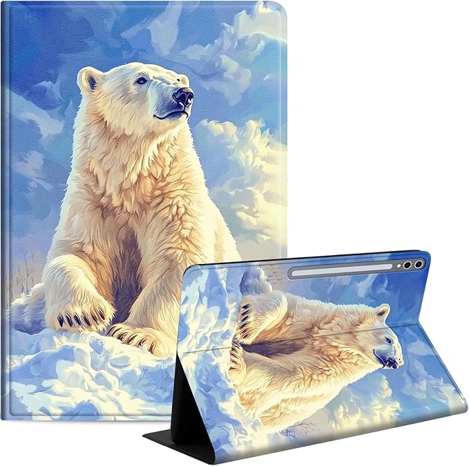 Case for Samsung Galaxy Tab S10 Plus/ S9 FE Plus/ S9 Plus 5G Tablet 12.4'', Slim PU Leather Stand Cover with Auto Wake/Sleep, Multi-Angle Viewing & Shockproof, White Polar Bear