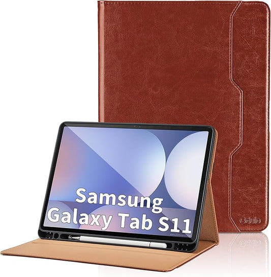 Case for Samsung Galaxy Tab S11 11 Inch 2025(SM-X730/SM-X736B) - PU Leather Folio Case with S Pen Holder and Pocket, Auto Wake/Sleep Smart Tablet Cover, Brown
