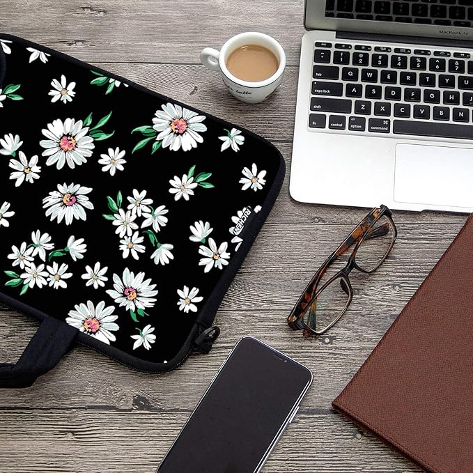 RICHEN 14 15 15.4 15.6 inch Laptop Shoulder Bag Messenger Bag Notebook Handle Sleeve Neoprene Carrying Travel Case with Accessories Pocket (14-15.6 inch, Daisy)